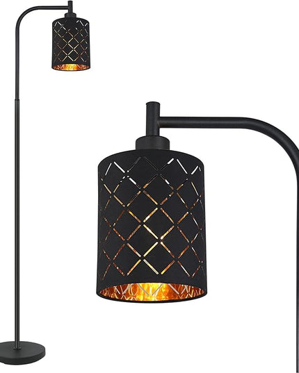 Floor Lamp for Bedroom, LED Floor Lamps for Living Room with 6W LED Bulb, Foot Switch, Farmhouse Modern Standing Lamps for Bedroom with Decorative Cutout Lampshade, Arc Vintage Stand up Light, Black - LeafyLoom