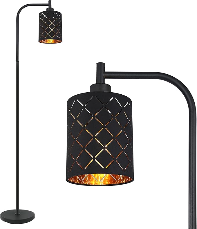 Floor Lamp for Bedroom, LED Floor Lamps for Living Room with 6W LED Bulb, Foot Switch, Farmhouse Modern Standing Lamps for Bedroom with Decorative Cutout Lampshade, Arc Vintage Stand up Light, Black - LeafyLoom