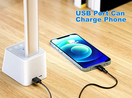 Ambertronix Rechargeable Cordless LED Desk Lamp, 5 Brightness & 5 Lighting Modes, USB Charging Port, Aluminum Arms, Portable, Dimmable, Touch Control, Auto Timer (White) - LeafyLoom