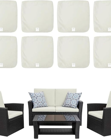 ClawsCover 8 Pack Outdoor Seat and Back Cushions Replacement Covers Fit for 4 Pieces 4-Seater Wicker Rattan Patio Furniture Conversation Set Sectional Couch,Cream-Include Cover Only - LeafyLoom