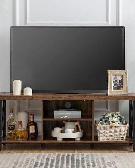 GAZHOME TV Stand for TV up to 55 Inches, TV Cabinet with Open Storage, TV Console Unit with Shelving for Living Room, Entertainment Room, Rustic Brown - LeafyLoom