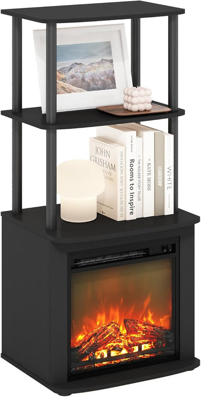 Furinno Turn-N-Tube 2-Tier Tall TV Entertainment Side Table Display Rack with Fireplace Insert, Americano/Black - LeafyLoom
