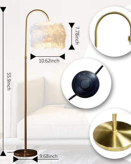 White Feather Floor Lamp 3 Color Temperature includes LED Bulb Simple Modern Curved Floor Lamp for Living Room Bedroom Office - LeafyLoom