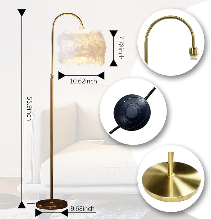 White Feather Floor Lamp 3 Color Temperature includes LED Bulb Simple Modern Curved Floor Lamp for Living Room Bedroom Office - LeafyLoom