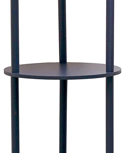 Simple Designs LF2010-NAV 62.5" Round Modern Shelf Etagere Organizer Storage Floor Lamp with 2 USB Charging Ports, 1 Charging Outlet and Linen Shade for Living Room Bedroom Office, Navy - LeafyLoom