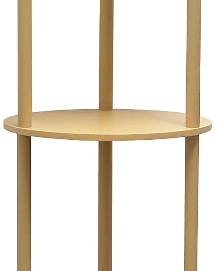 Simple Designs LF2010-TAN 62.5" Round Modern Shelf Etagere Organizer Storage Floor Lamp with 2 USB Charging Ports, 1 Charging Outlet and Linen Shade for Living Room Bedroom Office, Tan - LeafyLoom