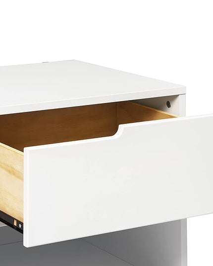 Babyletto Hudson Nightstand with USB Port in White, 1 Drawer and Storage Cubby - LeafyLoom