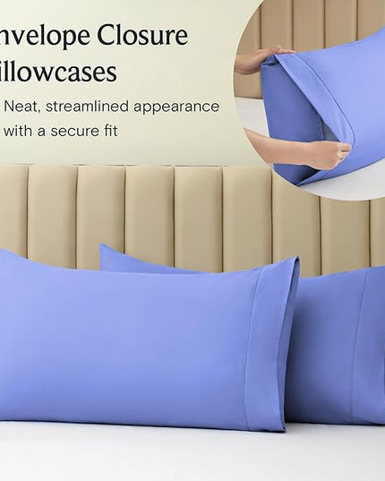 LuxClub Twin XL Sheets - Soft Twin Bed Sheets for-Boys-and-Girls-4 PC Deep Pockets 18" Eco Friendly Wrinkle Free-Kids-Fitted Sheets Machine Washable Hotel Bedding Silky Soft - Violet Blue Twin XL - LeafyLoom