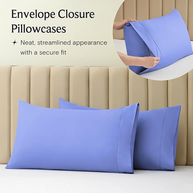 LuxClub Twin XL Sheets - Soft Twin Bed Sheets for-Boys-and-Girls-4 PC Deep Pockets 18" Eco Friendly Wrinkle Free-Kids-Fitted Sheets Machine Washable Hotel Bedding Silky Soft - Violet Blue Twin XL - LeafyLoom