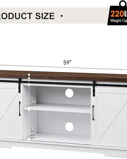 IDEALHOUSE Farmhouse TV Stand for 65 Inch TV, Entertainment Center with Storage and Sliding Barn Doors, Modern Media TV Console TV Stands for Living Room Bedroom (White) - LeafyLoom