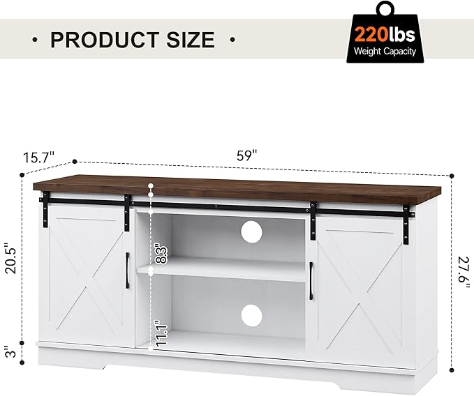 IDEALHOUSE Farmhouse TV Stand for 65 Inch TV, Entertainment Center with Storage and Sliding Barn Doors, Modern Media TV Console TV Stands for Living Room Bedroom (White) - LeafyLoom