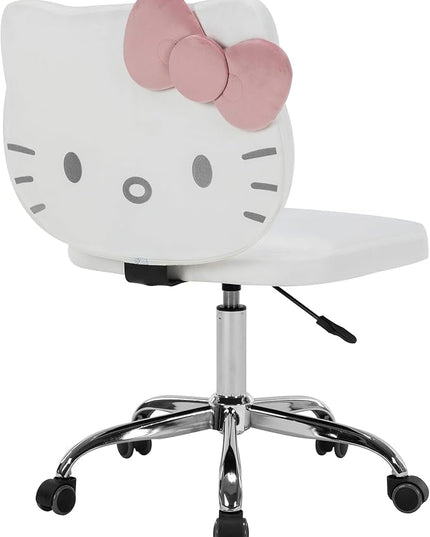 Impressions Vanity Hello Kitty Kawaii Swivel Vanity Chair for Makeup Room, Adjustable Height Cute Desk Chair with Wheels Rolling, Comfy Polyurethane Foam Back Armless Chair for Dorm (White) - LeafyLoom