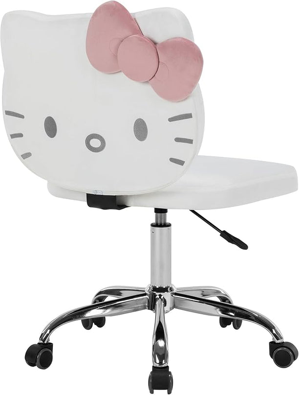 Impressions Vanity Hello Kitty Kawaii Swivel Vanity Chair for Makeup Room, Adjustable Height Cute Desk Chair with Wheels Rolling, Comfy Polyurethane Foam Back Armless Chair for Dorm (White) - LeafyLoom