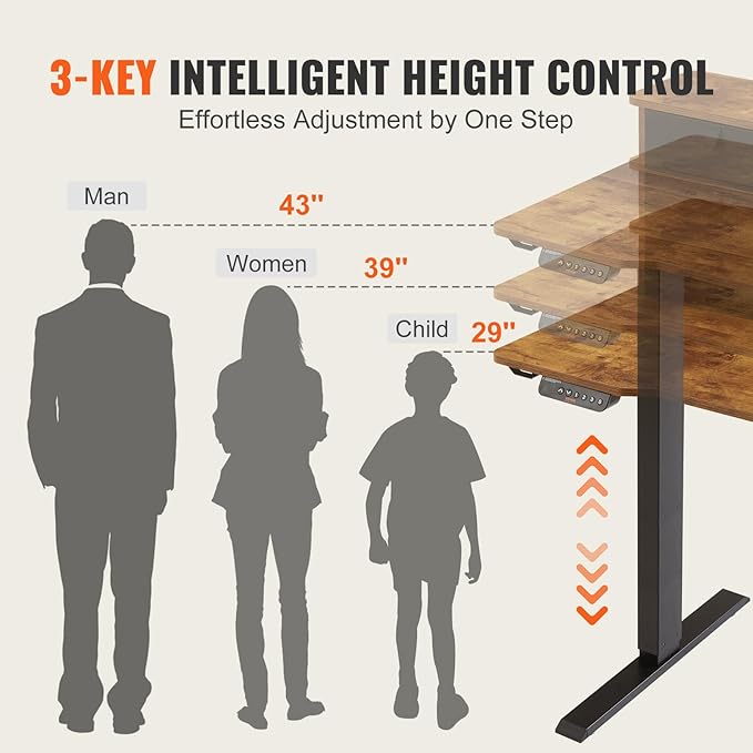 VEVOR Standing Desk with Shelves 47.2 x 23.6 Inch Height Adjustable Desk Dual Monitor Riser Workstation Adjustable Desk 3-Key Modes Sturdy Dual Metal Frame 180LBS Capacity for Home Office - LeafyLoom