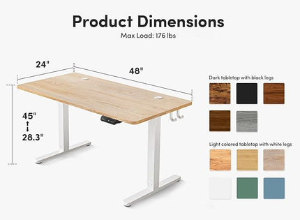 FEZIBO Electric Standing Desk, 48 x 24 Inches Height Adjustable Stand up Desk, Sit Stand Home Office Desk, Computer Desk, Maple - LeafyLoom