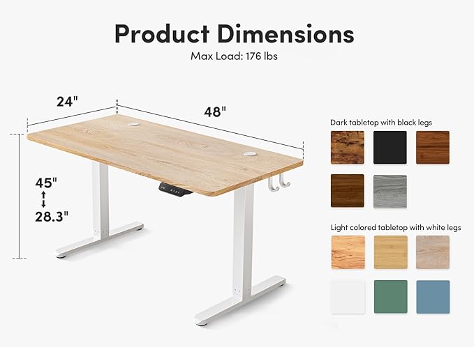 FEZIBO Electric Standing Desk, 48 x 24 Inches Height Adjustable Stand up Desk, Sit Stand Home Office Desk, Computer Desk, Maple - LeafyLoom