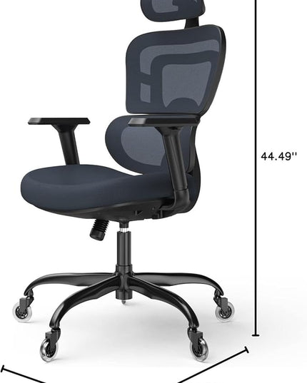 Ergonomic Office Chair - Mesh Office Chair High Back, Rolling Desk Chair, Executive Swivel Chair, Computer Chair with 3D Adjustable Armrest, 3D Lumbar Support, Blade Wheels, Adjustable Headrest - LeafyLoom