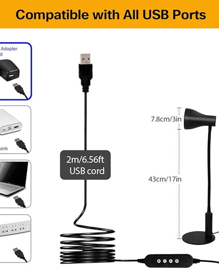 LED Desk Lamp, 3 Lighting Modes and 6 Brightness Levels, 10W Flexible Gooseneck Table Lamp for Living Room and Study, Remote Control with Timing Function, AC Adapter Included (Black) - LeafyLoom