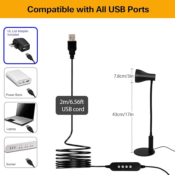 LED Desk Lamp, 3 Lighting Modes and 6 Brightness Levels, 10W Flexible Gooseneck Table Lamp for Living Room and Study, Remote Control with Timing Function, AC Adapter Included (Black) - LeafyLoom