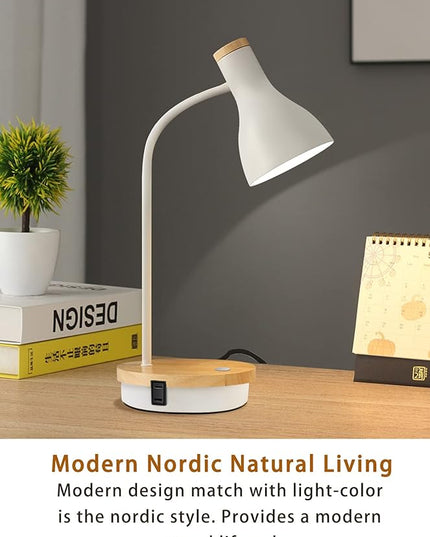 Metal Desk Lamp Touch Reading Lights Table Lamp Arc Desk Lamps for Bedroom, 3 Way Dimmable Bedside Lamp with USB Charging Ports, Reading Lamp for Study Room and Office - (White-02) - LeafyLoom