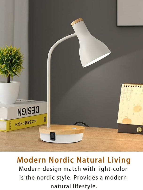 Metal Desk Lamp Touch Reading Lights Table Lamp Arc Desk Lamps for Bedroom, 3 Way Dimmable Bedside Lamp with USB Charging Ports, Reading Lamp for Study Room and Office - (White-02) - LeafyLoom