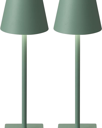 KDG 2 Pack Cordless Table Lamp,Portable LED Desk Lamp, 5000mAh Battery Operated, 3 Color Stepless Dimming Up, for Restaurant/Bedroom/Bars/Outdoor Party/Camping/Coffee Shop Night Light(Green) - LeafyLoom