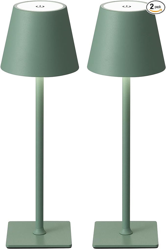 KDG 2 Pack Cordless Table Lamp,Portable LED Desk Lamp, 5000mAh Battery Operated, 3 Color Stepless Dimming Up, for Restaurant/Bedroom/Bars/Outdoor Party/Camping/Coffee Shop Night Light(Green) - LeafyLoom
