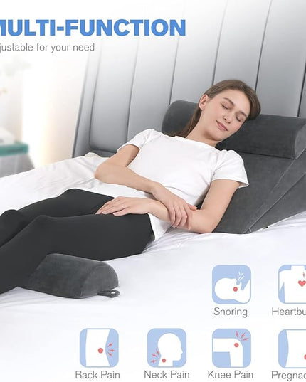 OasisSpace 4 PCS Bed Wedge Pillow Set, Orthopedic Foam Pillow for Back, Leg and Knee Pain Relief, Adjustable Triangle Pillow for Sleeping, Acid Reflux, GERD, Snore, Relax - LeafyLoom