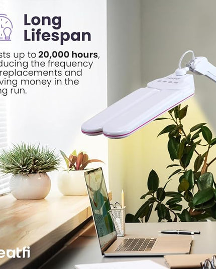 Neatfi Elite HD XL Task Lamp, 3 Light Modes, 90PCS SMD LED, Super Bright Desk Lamp, Eye-Caring LED Lamp, Non-Polar Dimming, Adjustable Brightness Levels (CCT with Clamp, Pink Ring, 17 Inches) - LeafyLoom