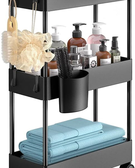 Pipishell Slim Storage Cart with Wheels, Bathroom Cart Organizer Bathroom Storage Small, Rolling Cart for Bathroom, Laundry Room, Kitchen, Narrow Space, Black PIUC04 - LeafyLoom
