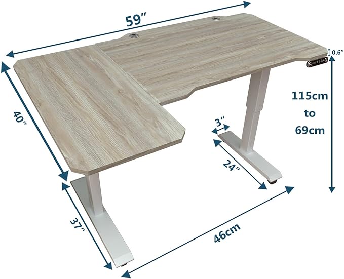 Adjustable Height L-Shaped Electric 59 Inch Sit-Stand Computer Desk with 3 Splice Boards, Lockable Casters-Ideal for Home Office, 59Inch, Oak - LeafyLoom