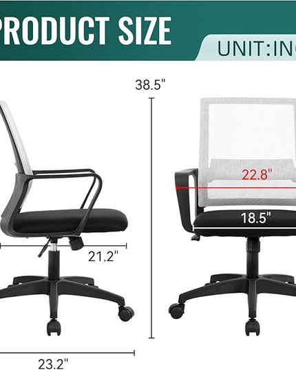 Office Chair Ergonomic Desk Task Chair Mesh Computer Chair Mid-Back Mesh Home Office Swivel Chair Modern Executive Chair with Wheels Armrests Lumbar Support(White) - LeafyLoom
