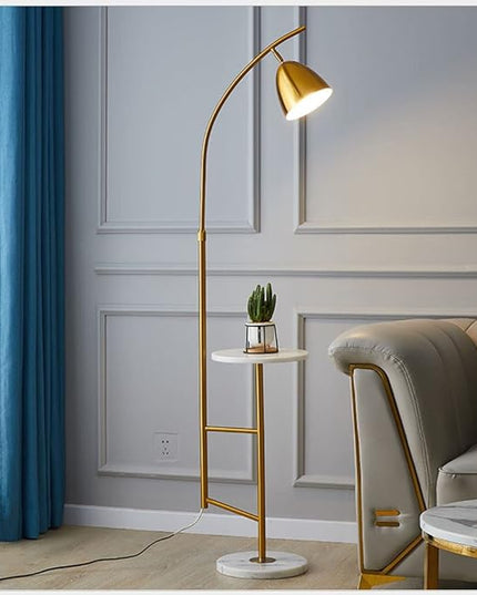 Modern Floor Lamp, Functional Bedside Lamp, Stylish Floor Lamp for Bedroom, Living Room or Office (with Marble Table) - LeafyLoom