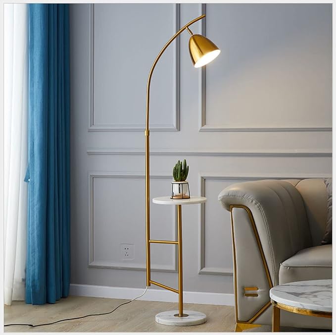 Modern Floor Lamp, Functional Bedside Lamp, Stylish Floor Lamp for Bedroom, Living Room or Office (with Marble Table) - LeafyLoom
