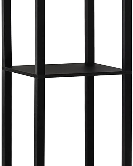 Simple Designs LF1037-BLK Floor Lamp Etagere Organizer Storage Shelf with 2 USB Charging Ports, 1 Charging Outlet and Linen Shade, Black - LeafyLoom