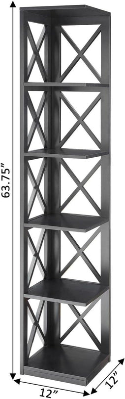Convenience Concepts Oxford 5 Tier Corner Bookcase, Black - LeafyLoom
