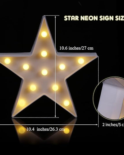 4 Pcs Star Plastic Night Light Battery Operated LED Marquee Star Sign Star Shaped Party Movie Theater Decor Room Wall Lamp for Kids Baby Child Girl Gifts, Birthday Party Christmas Home Bar (White) - LeafyLoom