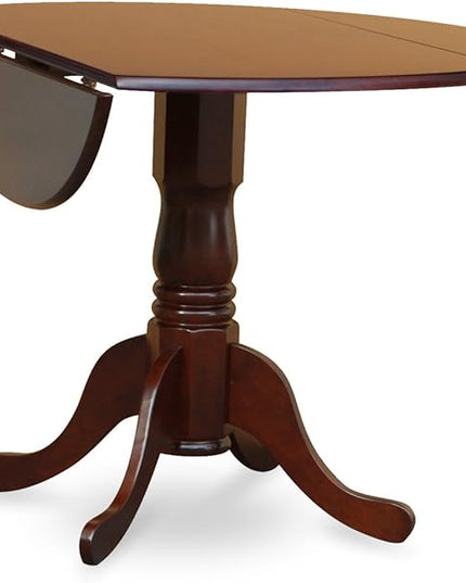 East West Furniture DLML5-MAH-LC 5 Piece Modern Set Includes a Round Wooden Table with Dropleaf and 4 Faux Leather Upholstered Dining Chairs, 42x42 Inch - LeafyLoom