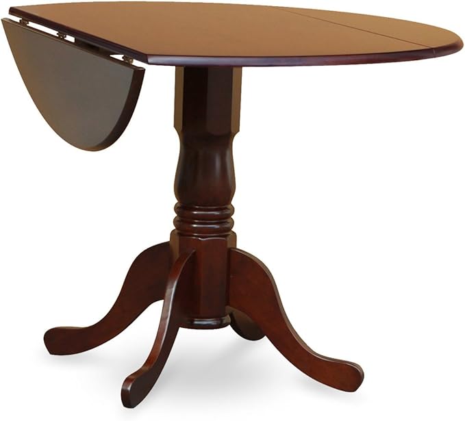 East West Furniture DLML5-MAH-LC 5 Piece Modern Set Includes a Round Wooden Table with Dropleaf and 4 Faux Leather Upholstered Dining Chairs, 42x42 Inch - LeafyLoom