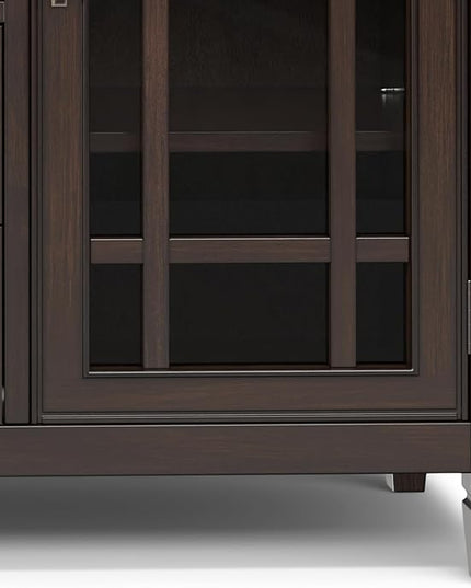 SIMPLIHOME Connaught SOLID WOOD Wide Traditional Media Stand for TVs up to 60 inches for The Living Room and Entertainment Center, 53 inch, Dark Chestnut Brown - LeafyLoom