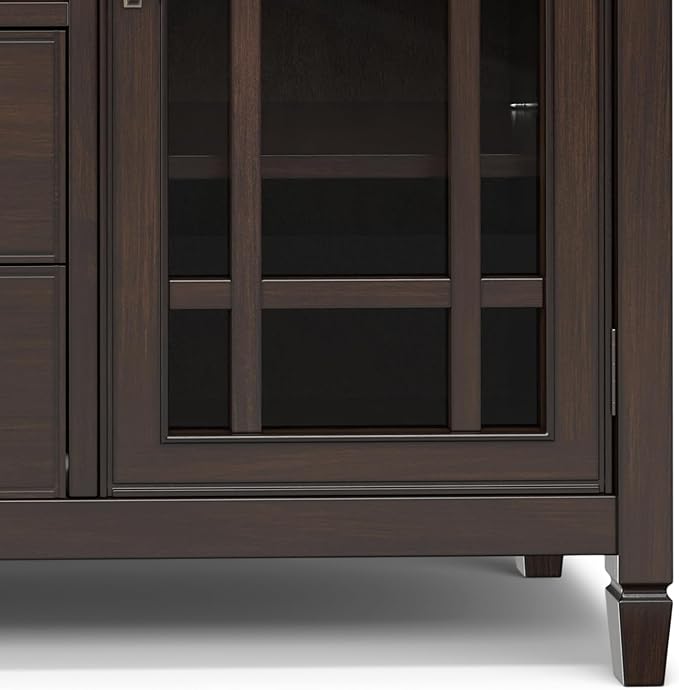 SIMPLIHOME Connaught SOLID WOOD Wide Traditional Media Stand for TVs up to 60 inches for The Living Room and Entertainment Center, 53 inch, Dark Chestnut Brown - LeafyLoom