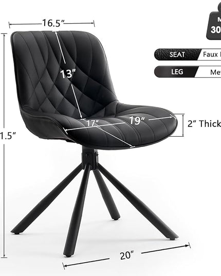 YOUNUOKE Upholstered Dining Chairs Set of 2 Comfortable Mid Century Modern Kitchen Chair with Sturdy Metal Legs Faux Leather Dinner Chairs for Kitchen Dining Room, Black - LeafyLoom