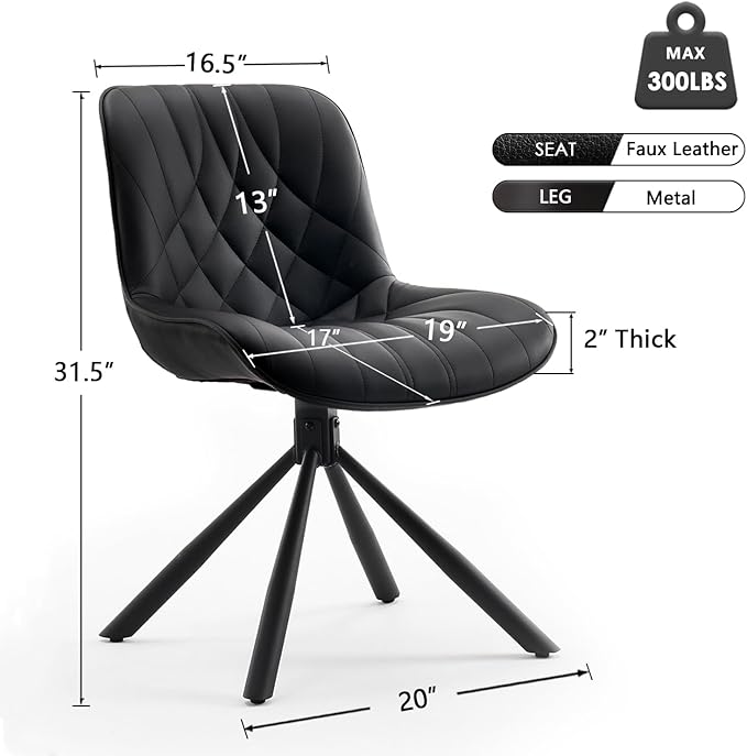 YOUNUOKE Upholstered Dining Chairs Set of 2 Comfortable Mid Century Modern Kitchen Chair with Sturdy Metal Legs Faux Leather Dinner Chairs for Kitchen Dining Room, Black - LeafyLoom