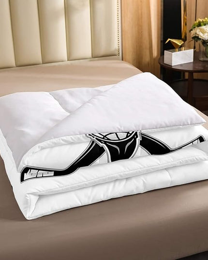 Erosebridal Ice Hockey Comforter Set, Ice Hockey Player Bedding Set King, Winter Sports Game Duvet Set, Black White Quilt Set Cartoon Bedding Comforters for Kids Child Boys Teens Gift - LeafyLoom