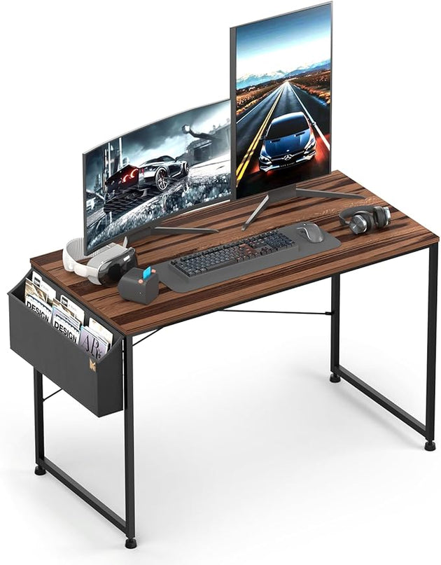 MoNiBloom 47 Inches Computer Desk with Storage Bag, Study Work Writing Table w/Metal Frame for Home Office, Walnut Color - LeafyLoom