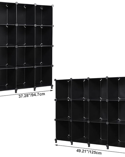 ANWBROAD Cube Storage Organizer 12-Cube DIY Closet Storage Cabinet Book Shelf Kids Organizers and Storage for Bedroom Closet Organizer Cubby Shelving Plastic Office Living Room Black ULCS012B - LeafyLoom