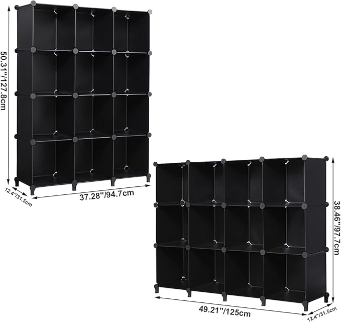 ANWBROAD Cube Storage Organizer 12-Cube DIY Closet Storage Cabinet Book Shelf Kids Organizers and Storage for Bedroom Closet Organizer Cubby Shelving Plastic Office Living Room Black ULCS012B - LeafyLoom