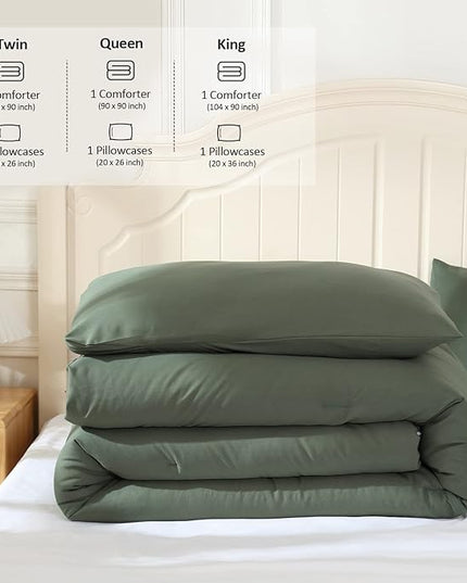 Emerald Green Comforter Twin Size, Modern Bedding Set for Girls/Women, Cute Soft & Lightweight Chic Microfiber Bed Sets, 2pc- 1 Comforter & 1 Pillowcase (66x90 Inches) - LeafyLoom