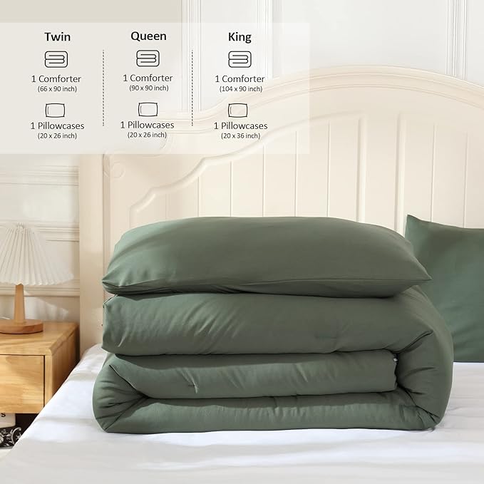 Emerald Green Comforter Twin Size, Modern Bedding Set for Girls/Women, Cute Soft & Lightweight Chic Microfiber Bed Sets, 2pc- 1 Comforter & 1 Pillowcase (66x90 Inches) - LeafyLoom