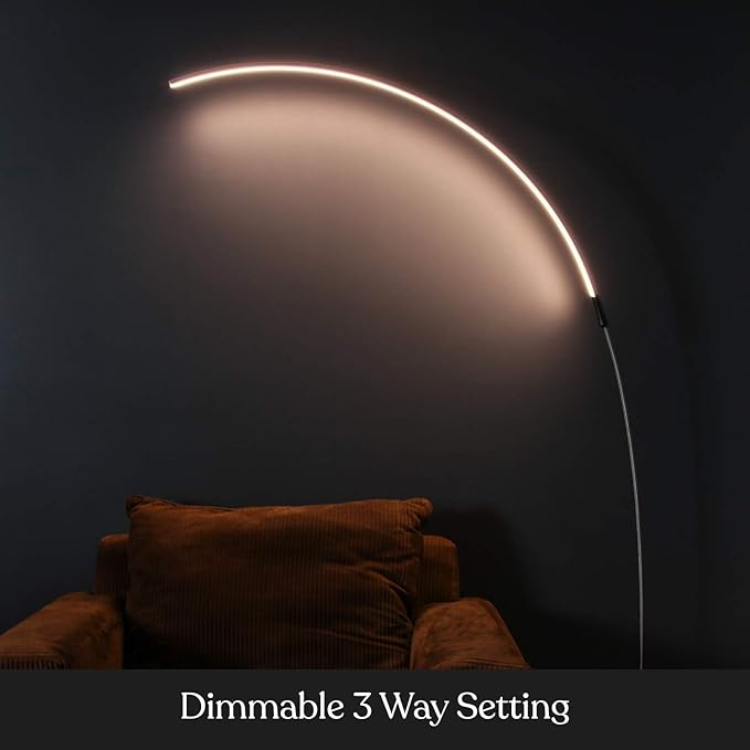 Brightech Sparq Arc Floor Lamp, Ultra Bright Lamp for Living Rooms & Offices – 3-Way Dimmable Smart, Tall Contemporary Standing Lamp for Reading in Bedrooms - Black - LeafyLoom
